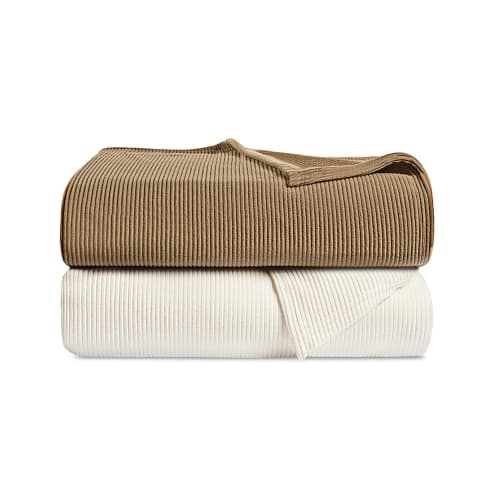 Centex Ribbed Fleece Blanket, Full/Double 80x90, 2.44 lbs, Sand